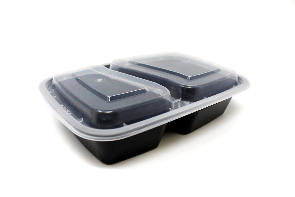 CP-8288 30oz Rectangular 2-Comp Plastic Container w/ Lids Combo